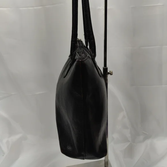Vintage HOBO INT. Lola Tote Bag Black polished leather / brown wear highlights - Picture 3 of 10